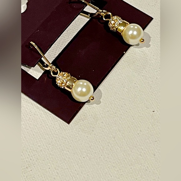 ⭐️Anne Klein Earrings Gold-Tone Imitation Pearl& Pavé Crystal Ball Drop Earrings - Picture 2 of 6